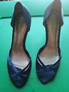 Ann Taylor Navy Blue D'Orsay Heels with Cross-Strap Detail
